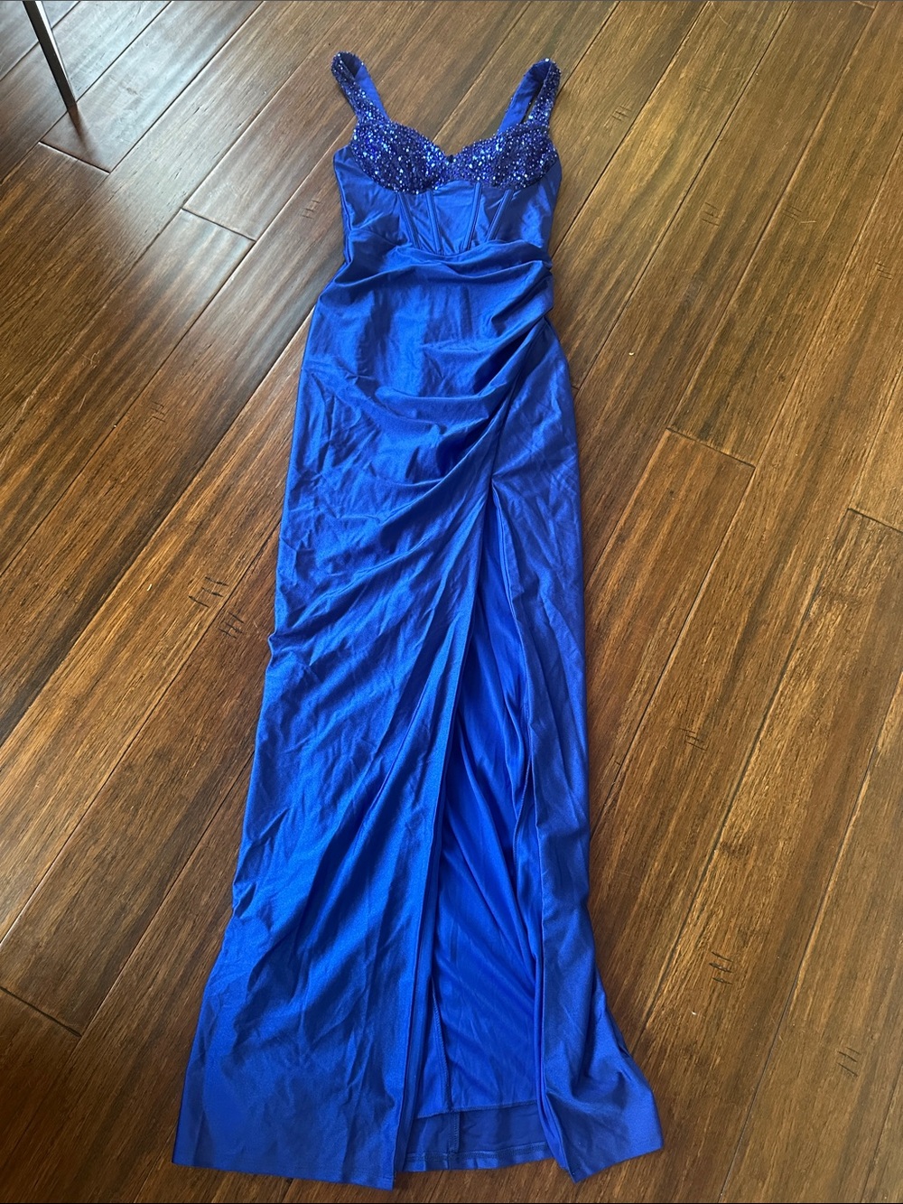 City Triangles Beaded Royal Blue Evening Dress